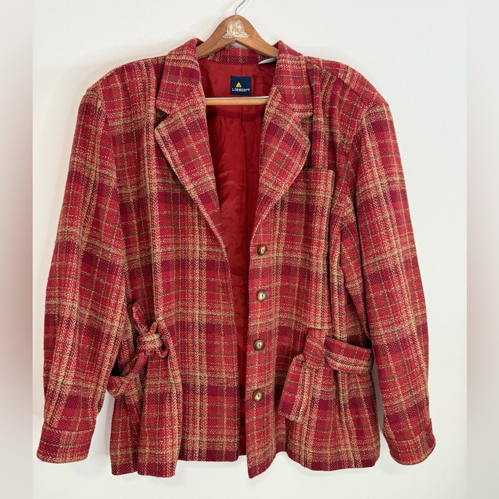 Vintage-Inspired Red Plaid Women's Blazer Jacket